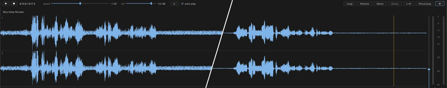 A noisy recording before and after Clean